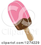 Clipart Of A Pink Chocolate Dipped Ice Cream Popsicle Royalty Free Vector Illustration