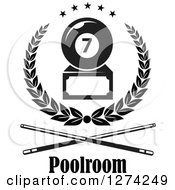 Black And White Billiards Seven Ball Trophy In A Wreath With Stars Over Crossed Cue Sticks And Text