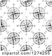 Clipart Of A Seamless Pattern Background Of Black And White Compasses 2 Royalty Free Vector Illustration