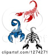 Clipart Of Red Black And White And Blue Scorpions Royalty Free Vector Illustration