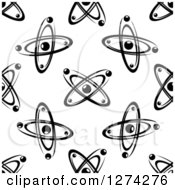 Clipart Of A Black And White Seamless Atom And Molecule Pattern 10 Royalty Free Vector Illustration