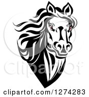 Clipart Of A Black And White Horse Head With Demonic Eyes Royalty Free Vector Illustration