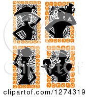 Silhouetted Ancient Medieval Greek Men And Women Water Bearers And Grapes