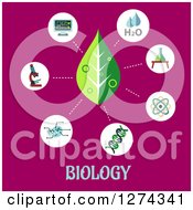 Poster, Art Print Of Leaf And Science Icons On Pink Over Biology Text