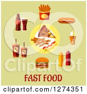 Fast Food Icons And Text On Green