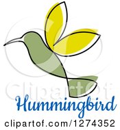 Green Hummingbird Over Blue Text