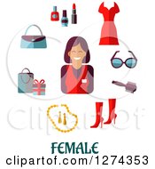 Female Store Clerk With Fashion Accessories Over Text On White