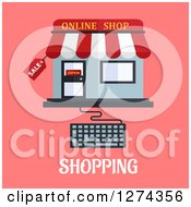 Online Shop Store With A Computer Keyboard Over Shopping Text On Pink