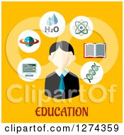 Poster, Art Print Of Student And E Learning Icons Over Education Text On Yellow