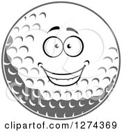 Clipart Of A Grayscale Happy Golf Ball Character Royalty Free Vector Illustration