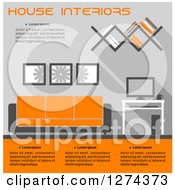 Poster, Art Print Of Gray And Orange Toned Living Room Interior With Text