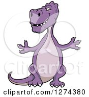 Clipart Of A Shrugging Purple Tyrannosaurus Rex Dinosaur Royalty Free Vector Illustration