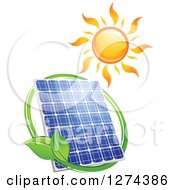 Poster, Art Print Of Shining Sun And Solar Panel Encircled With A Swoosh And Green Leaves 2