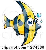 Poster, Art Print Of Happy Cute Blue And Yellow Striped Marine Fish