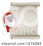 Poster, Art Print Of Santa Claus Smiling And Pointing Around A Blank Scroll Christmas Sign