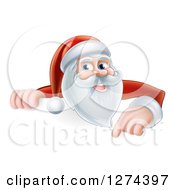 Clipart Of Santa Smiling And Pointing Down Over A Christmas Sign Royalty Free Vector Illustration