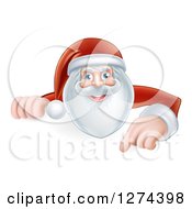 Clipart Of Santa Smiling And Pointing Down At A Christmas Sign Royalty Free Vector Illustration