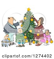Poster, Art Print Of Caucasian Family Of Five Decorating A Christmas Tree Together