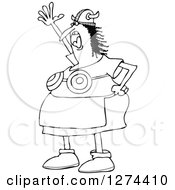 Clipart Of A Black And White Angry Shouting Viking Woman In An Apron And Bra Royalty Free Vector Illustration