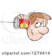 Happy Caucasian Man Holding A Can Pone To His Ear