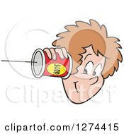 Clipart Of A Happy Caucasian Woman Holding A Can Pone To Her Ear Royalty Free Vector Illustration by Johnny Sajem