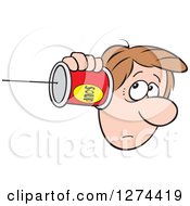 Poster, Art Print Of Sad Caucasian Man Holding A Can Pone To His Ear