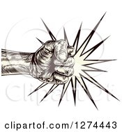 Clipart Of An Engraved Punching Fist Making Impact Royalty Free Vector Illustration