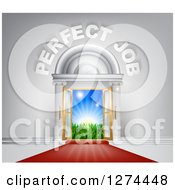 Poster, Art Print Of Venue Entrance With Perfect Job Text And Red Carpet Leading To A Sunrise