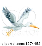 Poster, Art Print Of Happy Stork Bird Flying To The Right
