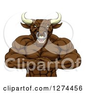 Tough Muscular Bull Man Punching One Fist Into A Palm