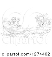 Poster, Art Print Of Black And White Two Magic Christmas Reindeer Flying Santa In His Sleigh