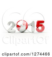 Poster, Art Print Of 3d Year 2015 And Earth In Red And White On A White Background