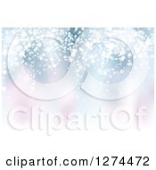 Clipart Of A Blurred Christmas Background With Snow And Flares Royalty Free Vector Illustration
