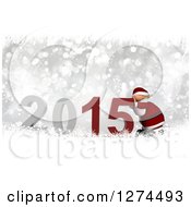 Poster, Art Print Of 3d Santa Pushing 2015 New Year Over Silver Bokeh And Snowflakes