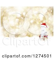 Poster, Art Print Of 3d White Man Wearing A Santa Hat And Christmas Shopping Over A Gold Bokeh And Snowflake Background