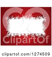 Clipart Of A Red Christmas Background With A Grungy White Box Stars And Snowflakes Royalty Free Illustration