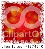 Poster, Art Print Of Red Bokeh Flare Christmas Background Bordered With White Snowflakes