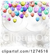Poster, Art Print Of Background Of 3d Colorful Party Balloons With Snowflakes And Flares