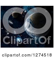 Clipart Of A 3d Planet Earth With Other Planets And Items In Space Royalty Free Illustration