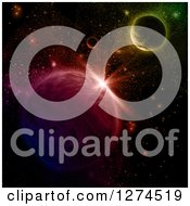 Clipart Of A 3d Colorful Outer Space Background With Fictional Planets Royalty Free Illustration