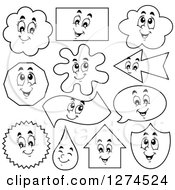Clipart Of Happy Black And White Shape Characters Royalty Free Vector Illustration