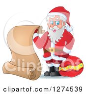 Christmas Santa Claus Holding A Sack And Scroll List