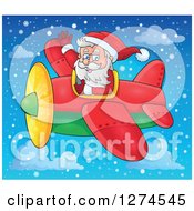 Poster, Art Print Of Christmas Santa Claus Flying A Plane And Waving In A Snowy Sky