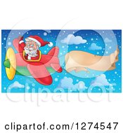 Poster, Art Print Of Christmas Santa Claus Flying A Plane And Waving With A Trailing Parchment Banner
