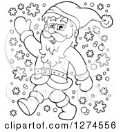 Poster, Art Print Of Black And White Christmas Santa Claus Walking And Waving In The Snow