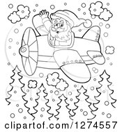Poster, Art Print Of Black And White Christmas Santa Claus Flying A Plane In The Snow