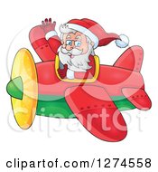 Poster, Art Print Of Christmas Santa Claus Flying A Plane And Waving