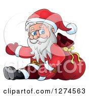 Poster, Art Print Of Christmas Santa Claus Sitting Against A Sack And Presenting
