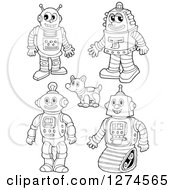Clipart Of Black And White Robots And Dog Royalty Free Vector Illustration
