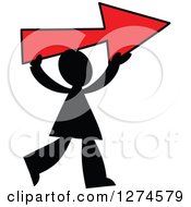 Clipart Of A Black Silhouetted Man Holding Up A Red Arrow Royalty Free Vector Illustration